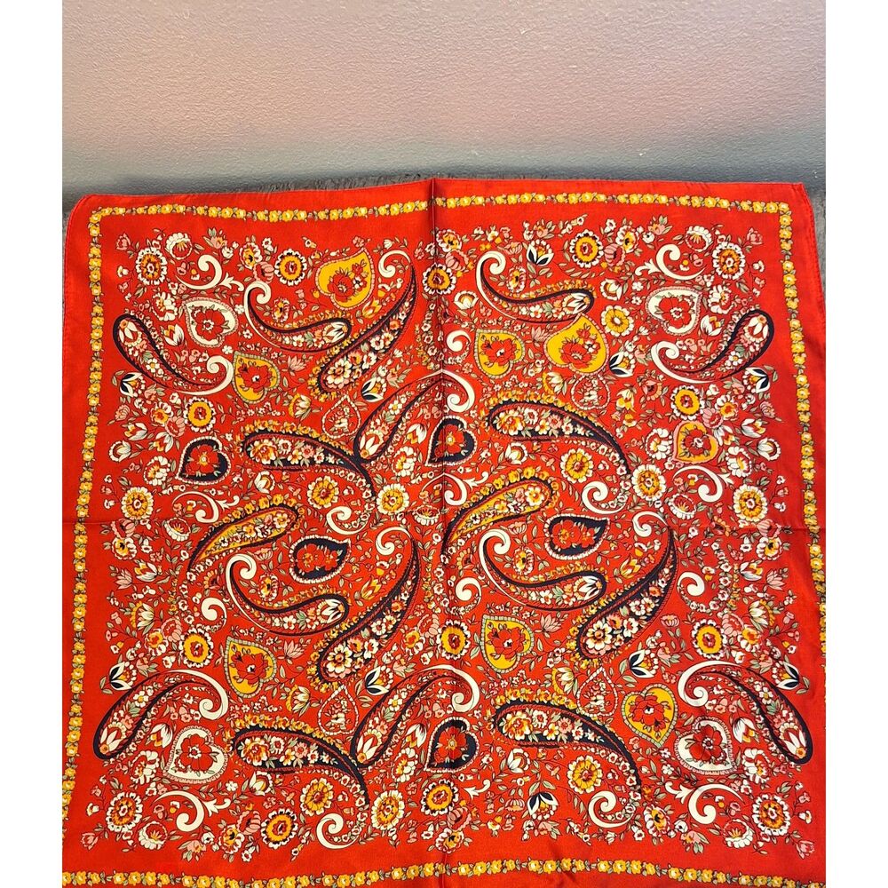 Set Of 2 Multicolored Multi Print 100% Silk Squar… - image 2